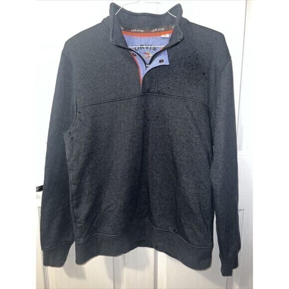 Orvis Sweater Mens Medium Gray 1/4 Zip‎ Pullover Outdoor Long Sleeve